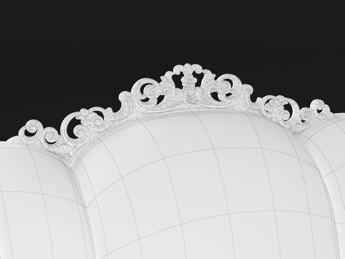 Detailed wireframe of carved crest ornament with clean edge flow